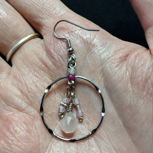 Rose Quartz and Garnet Antique Brass Earrings - Picture 6 of 9